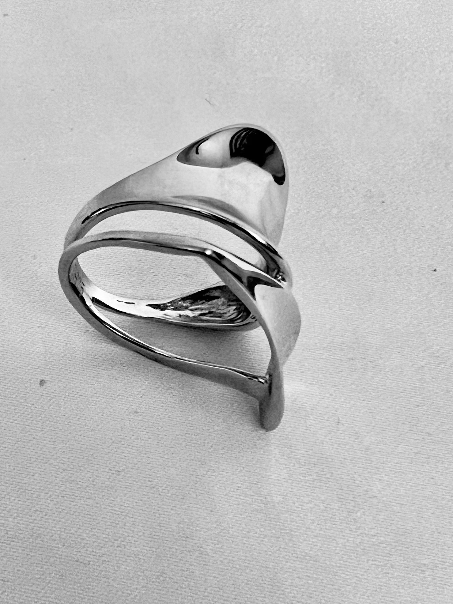 Sleek Wide Open Wave Wrap Sterling Silver Ring