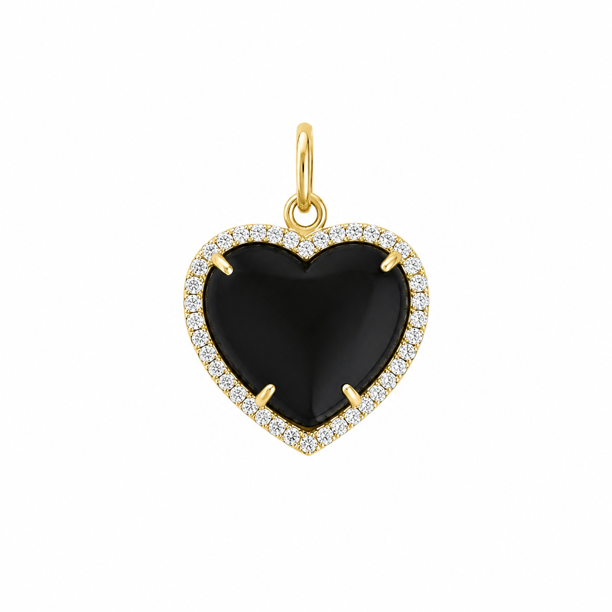 BLACK MEDIUM STONE HEART CHARM