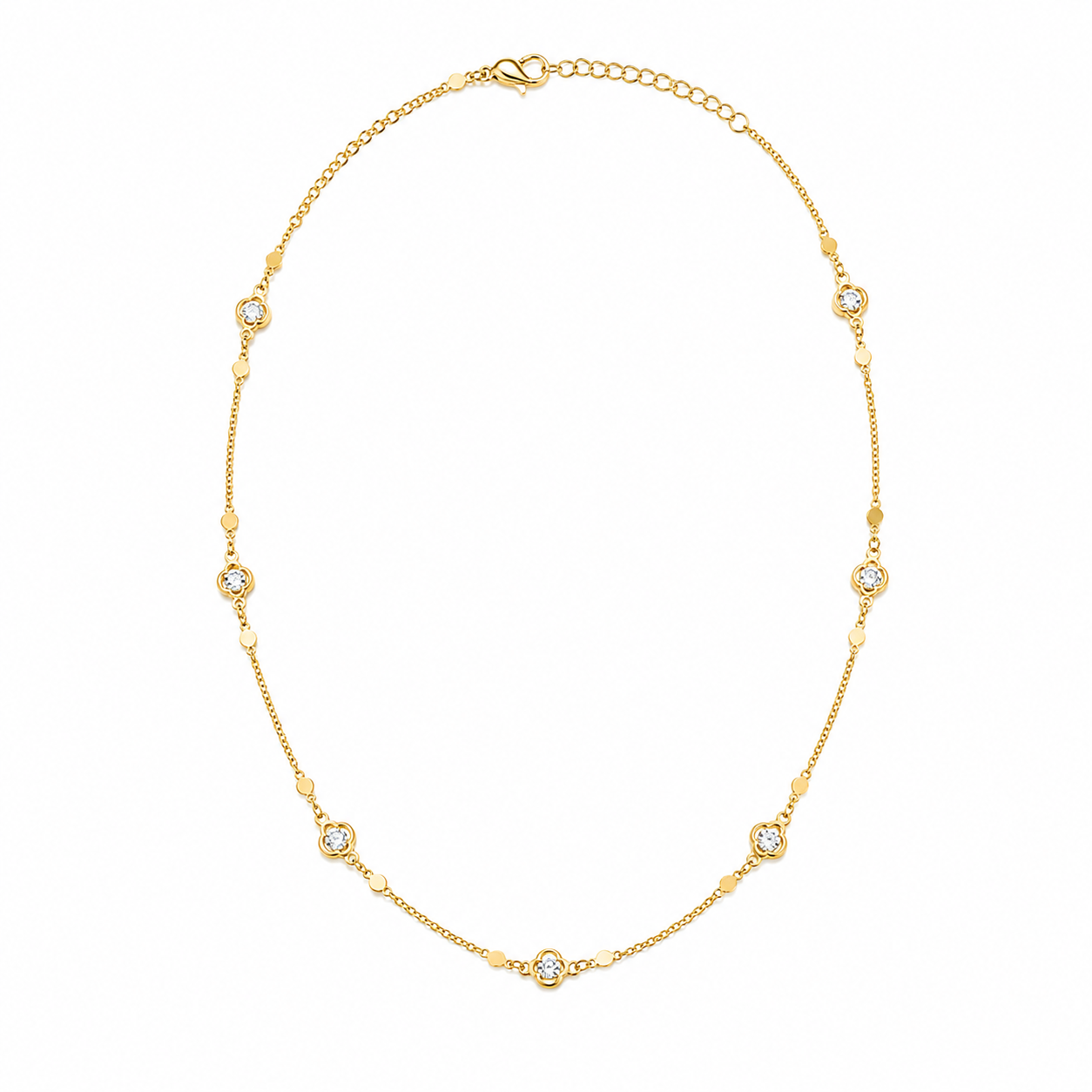 CZ Diamond Frame Clover Infinity Link Necklace