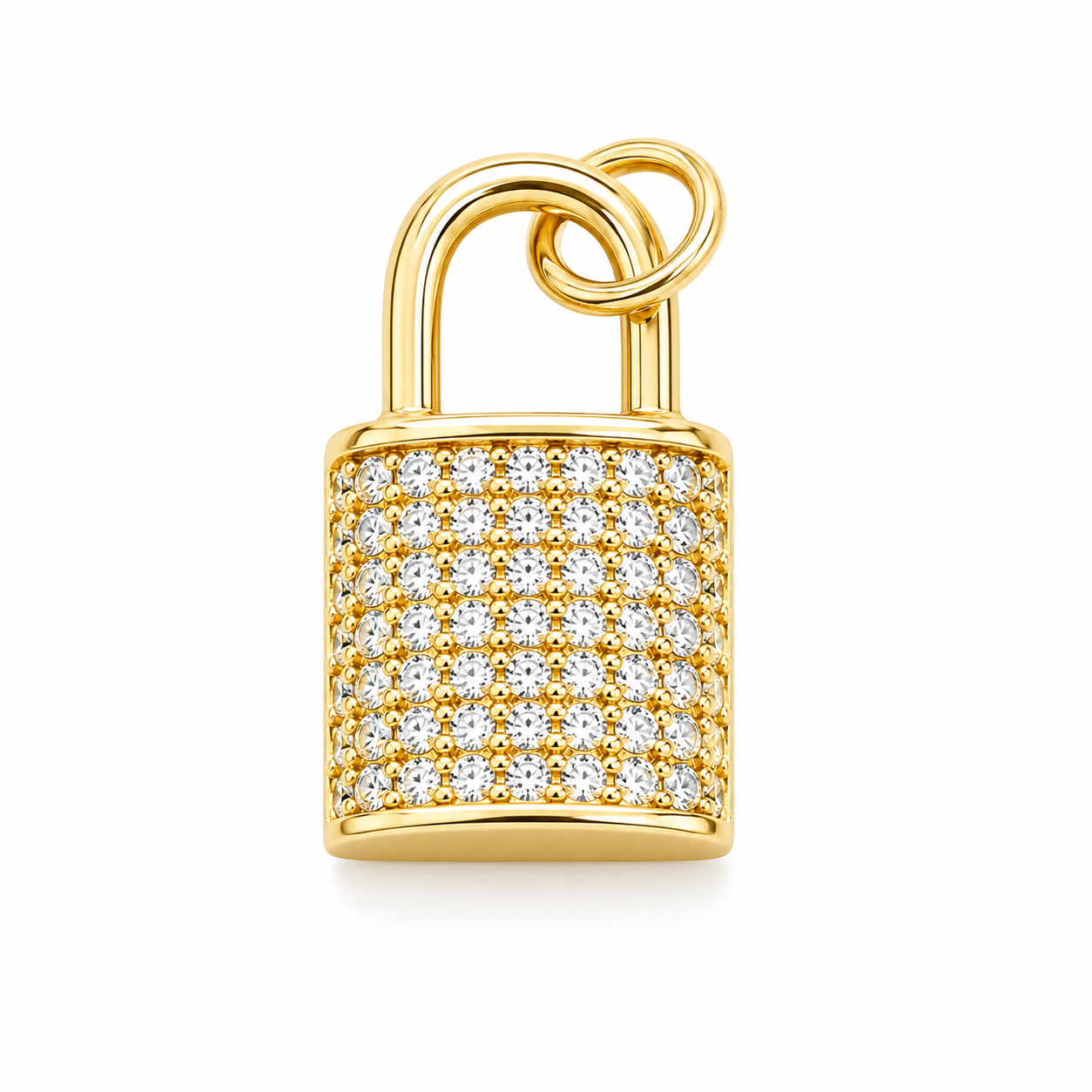 18K Gold Filled Lock Charm Pendant With CZ Cubic Zirconia Stones