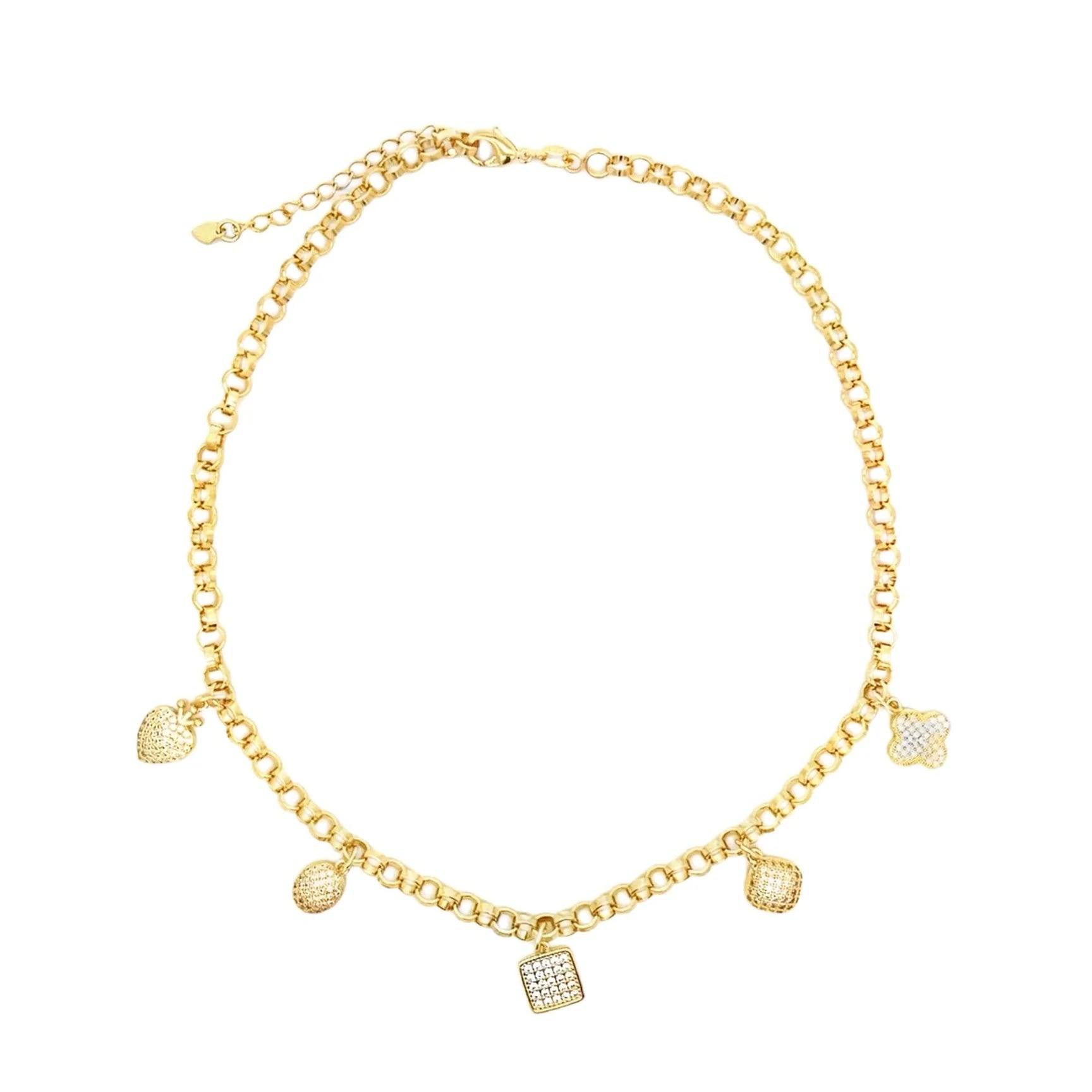 Cable Link Chain Shapes CZ Charm Necklace