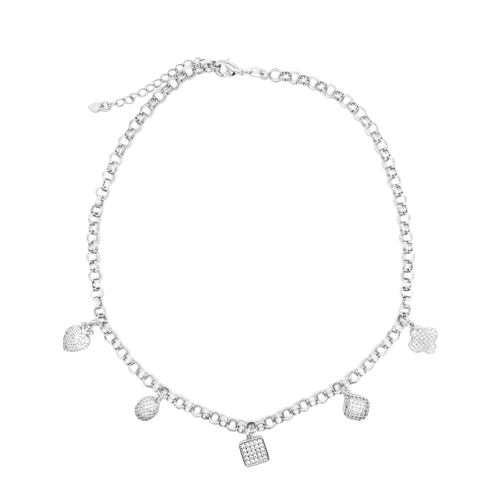 Cable Link Chain Shapes CZ Charm Necklace