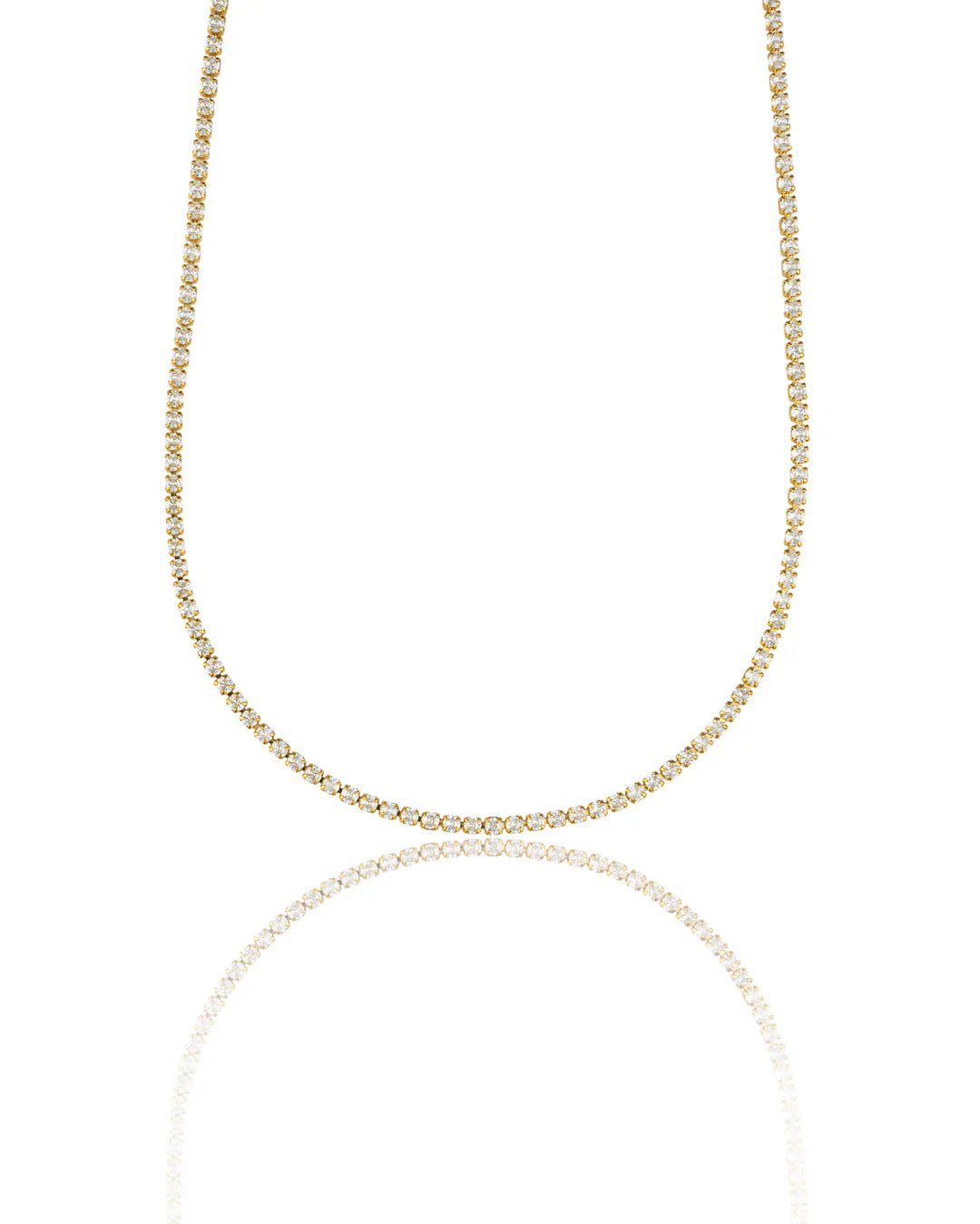 1mm Tennis Necklace Choker With Round Clear Cubic Zirconia Stones