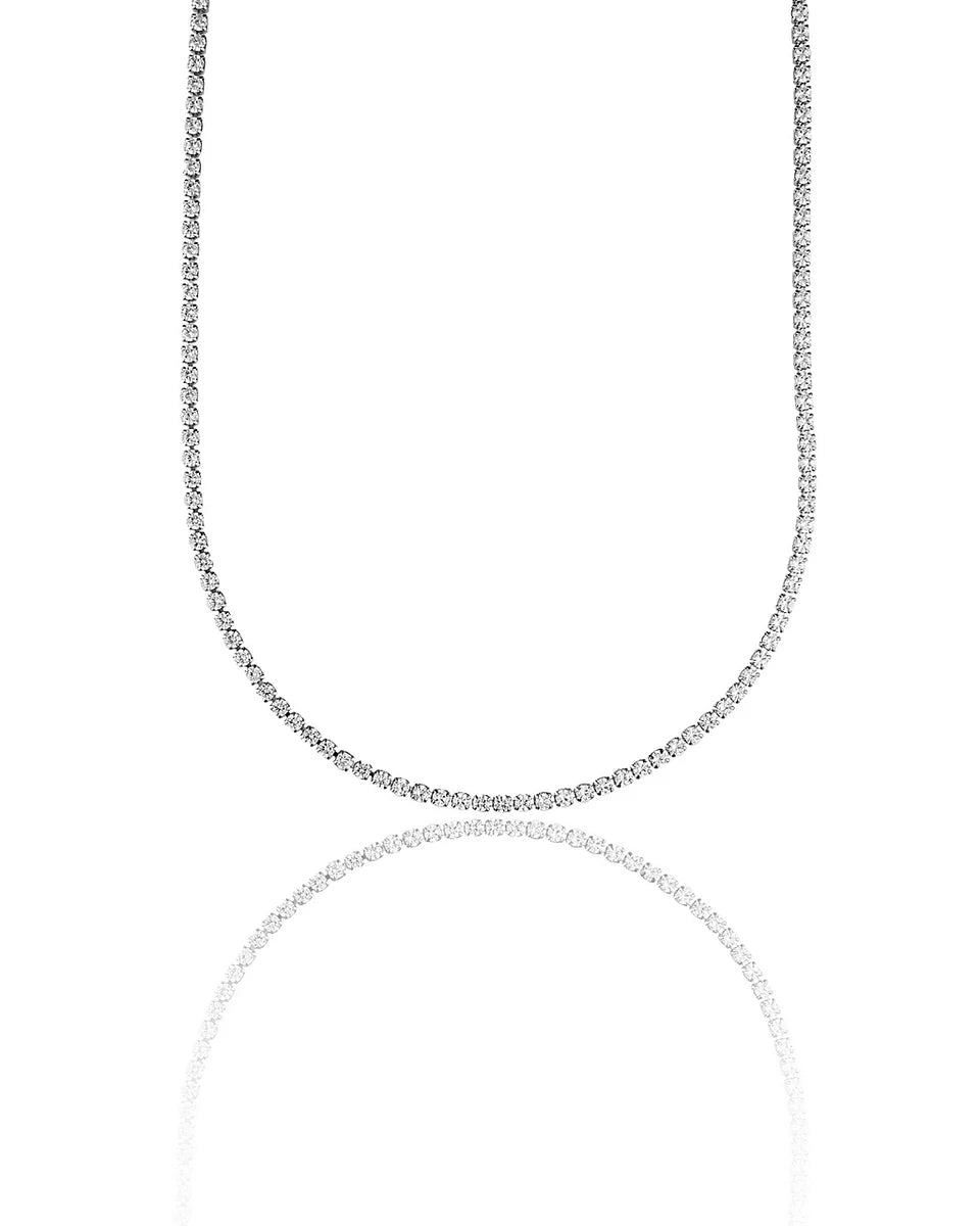 1mm Tennis Necklace Choker With Round Clear Cubic Zirconia Stones