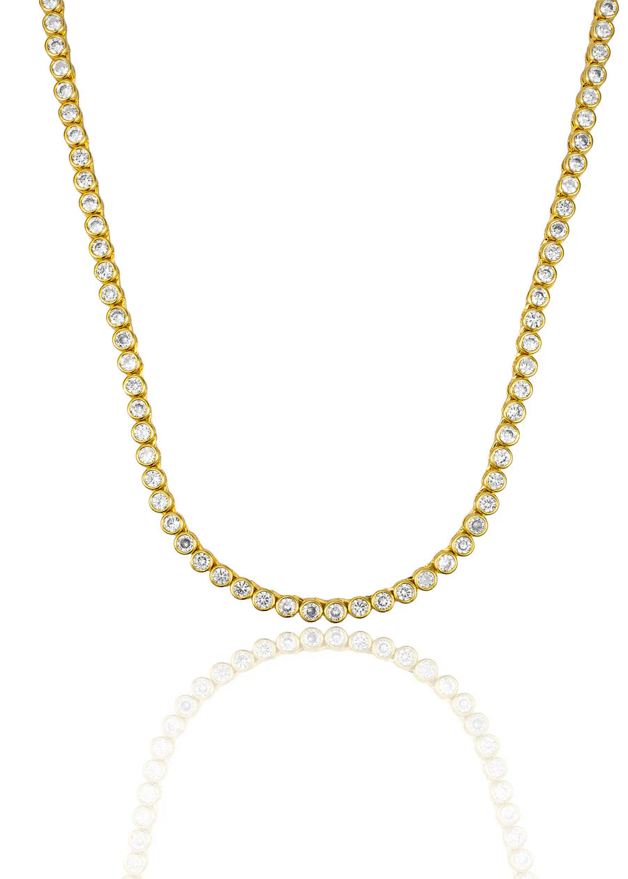 3mm Round Cubic Zirconia Bezel Tennis Necklace