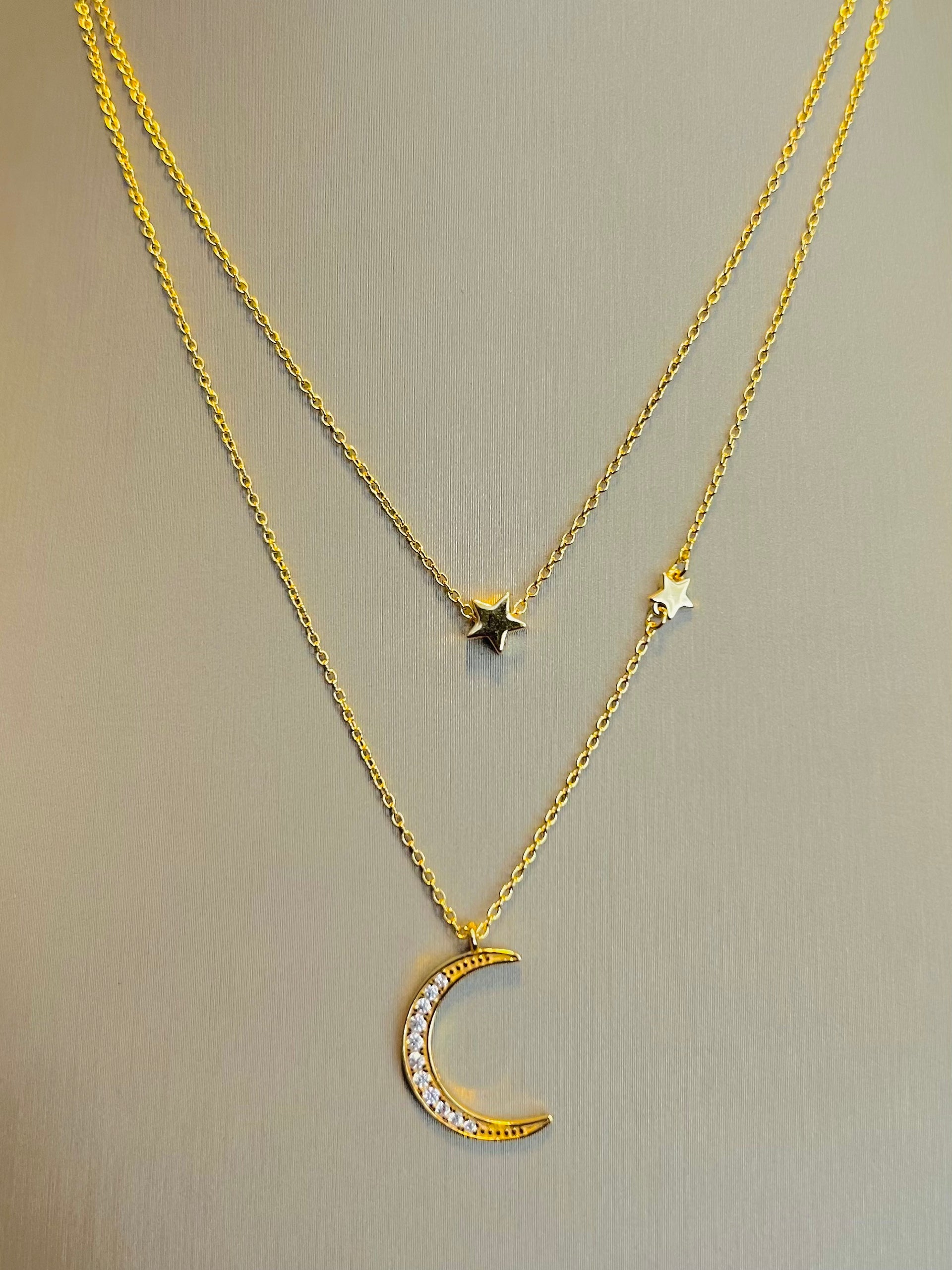 Cable Chain Plating Inlay Star Moon Double Layer Necklaces