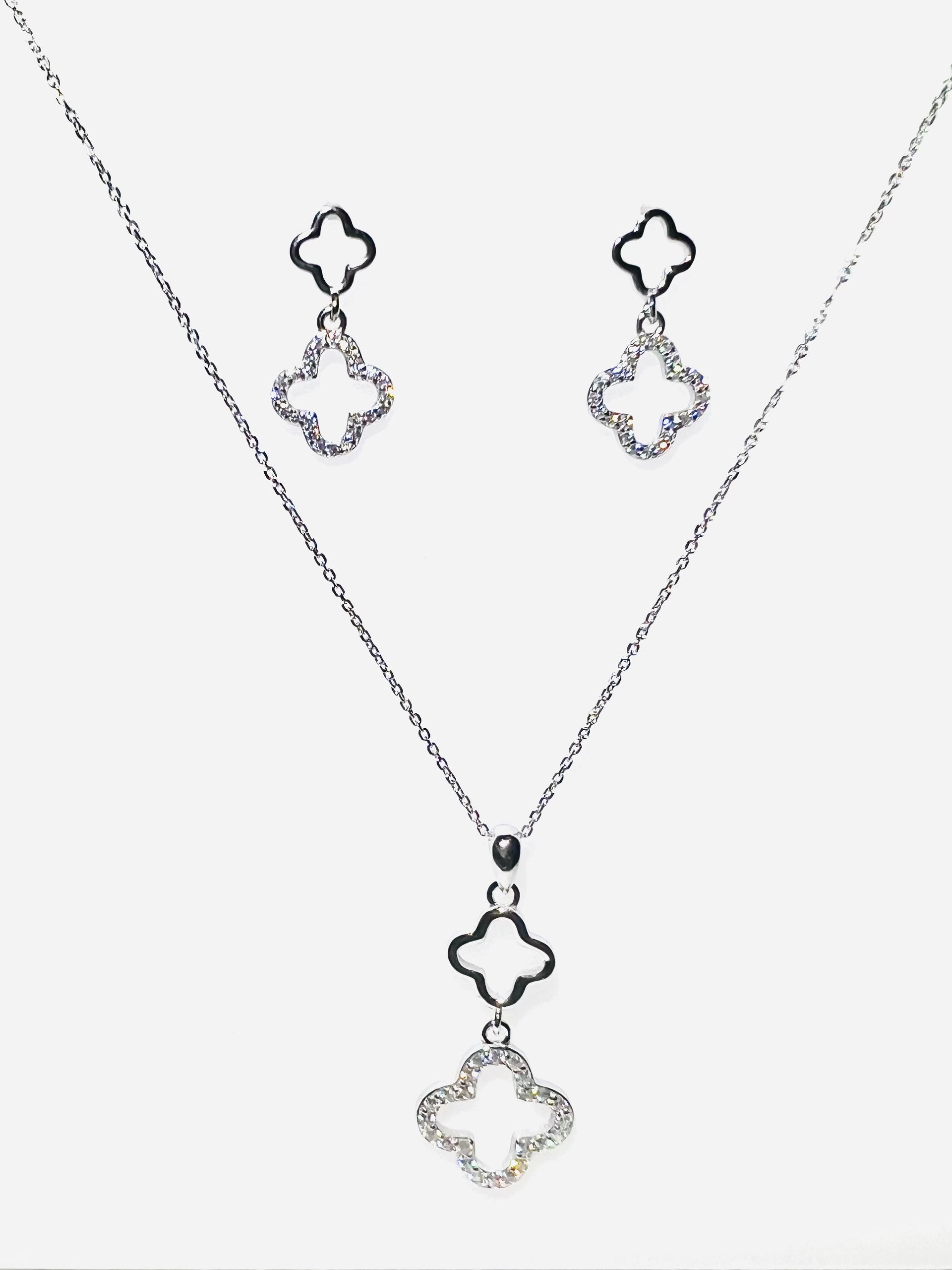 Open Clover Necklace and Earrings Set