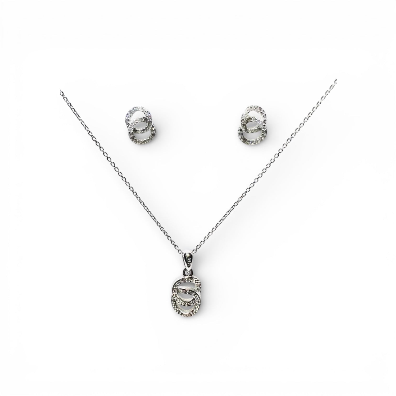 Interlocking Circles Pendant With Chain & Earrings