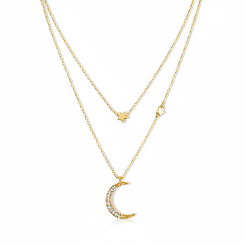 Cable Chain Plating Inlay Star Moon Double Layer Necklaces
