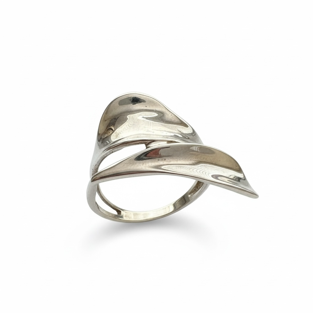 Sleek Wide Open Wave Wrap Sterling Silver Ring