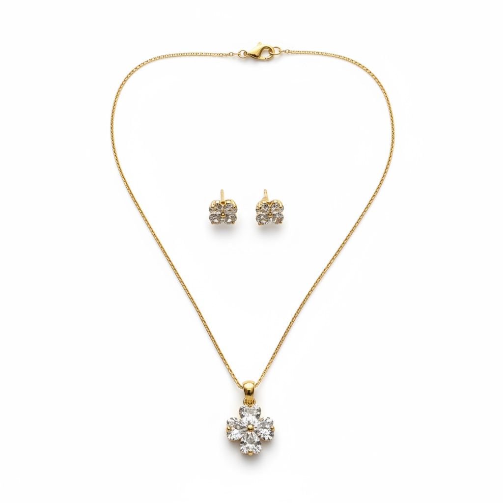 Four Leaf Clover Necklace & Earrings Set