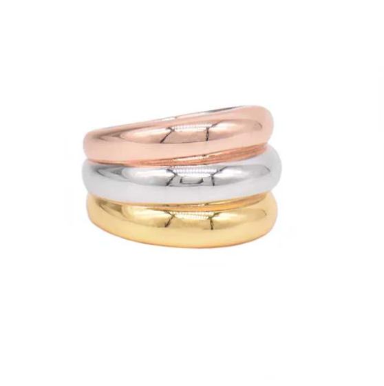 Tri Gold Three Row Bubble Ring