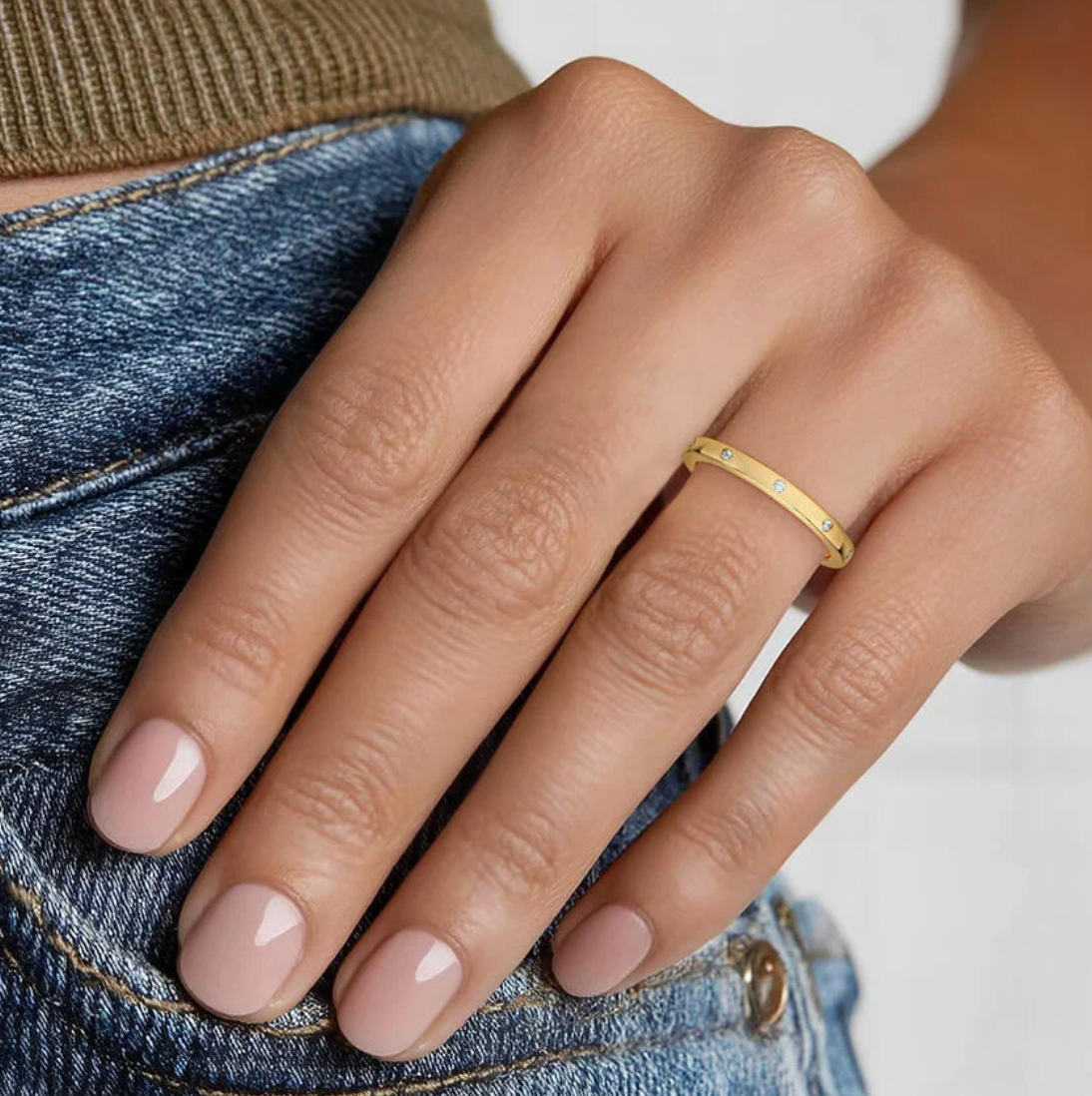 Gipsy Set Diamond Rings Gold Tone