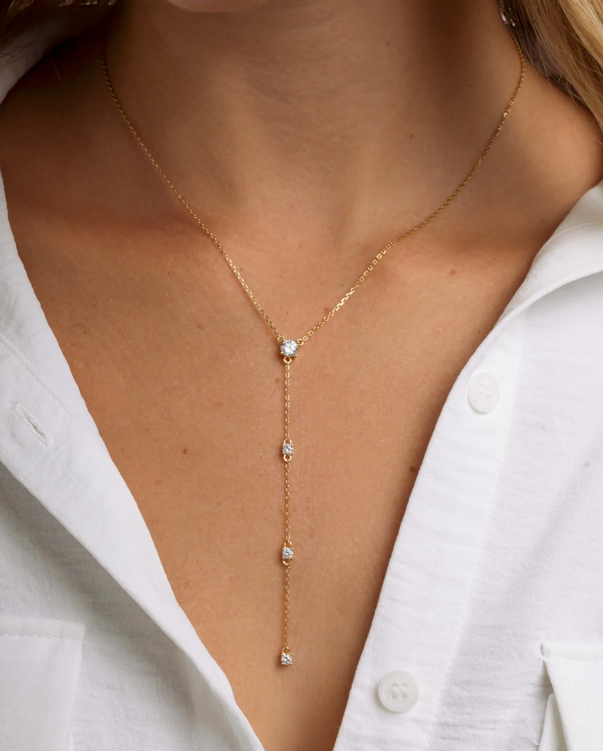 Round Diamond Lariat Necklace