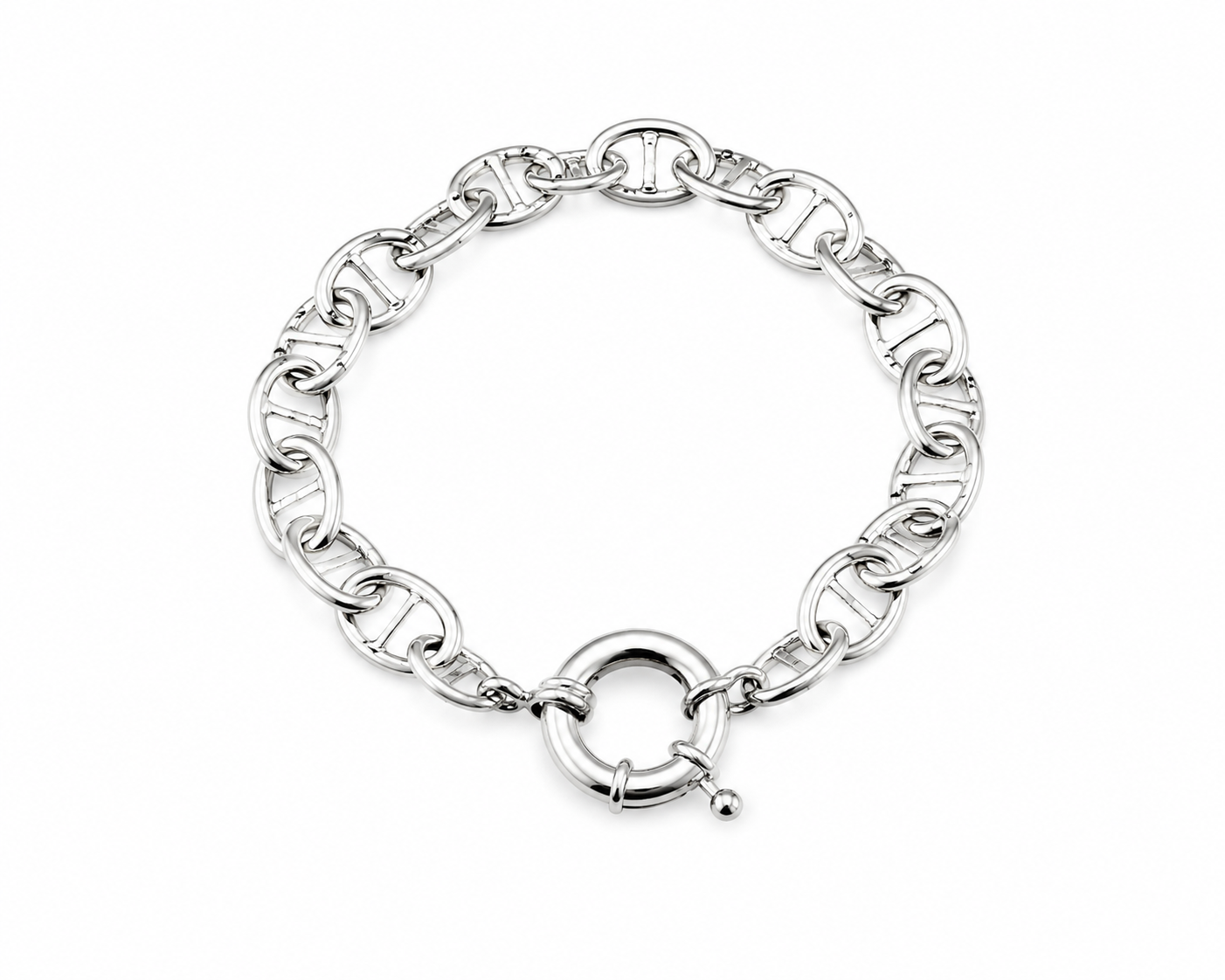 8mm Puffy Anchor Mariner Link Bracelet With Spring Clasp