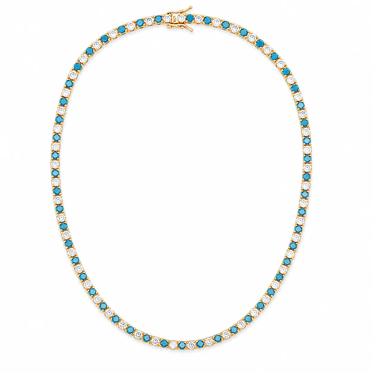 3mm CZ Tennis Necklace – Turquoise Stone & Clear Bezel Necklace