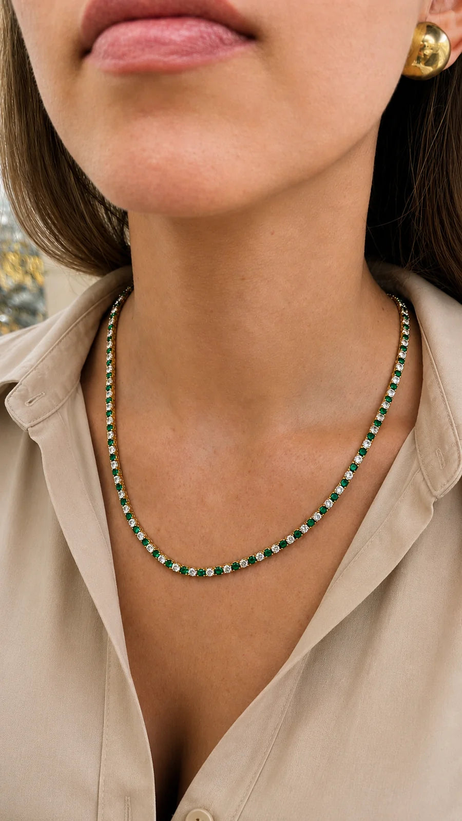 3mm CZ Tennis Necklace – Turquoise Stone & Clear Bezel Necklace