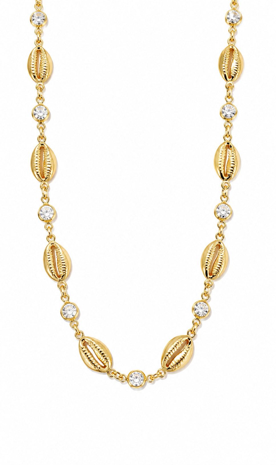 18K Gold Filled Sea Ocean Puka Shell Charm Necklace With Round Clear CZ Stones