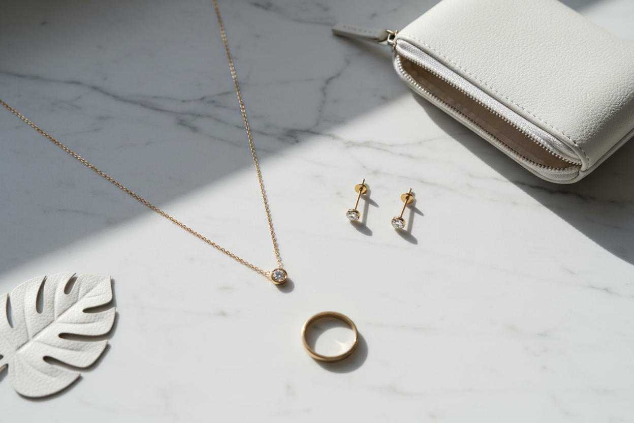 Elegant gold necklace on marble