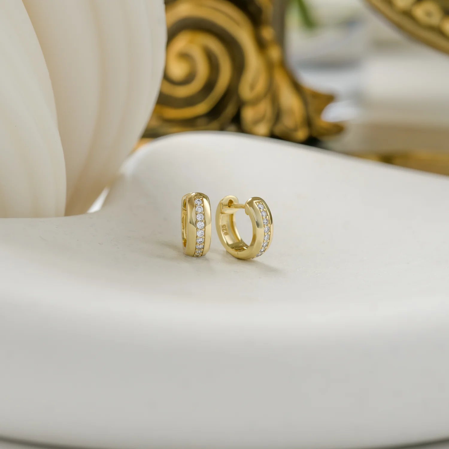 Stripe Diamond Huggies Earrings