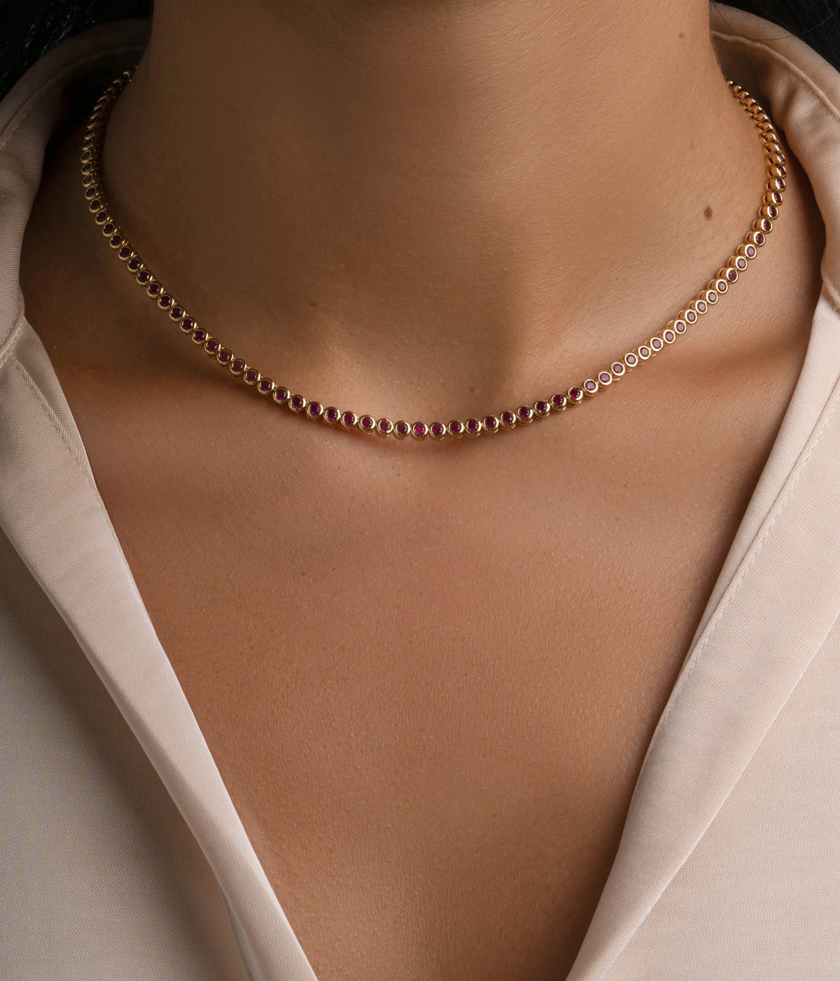 RUBY & SAPPHIRE BEZEL TENNIS NECKLACE