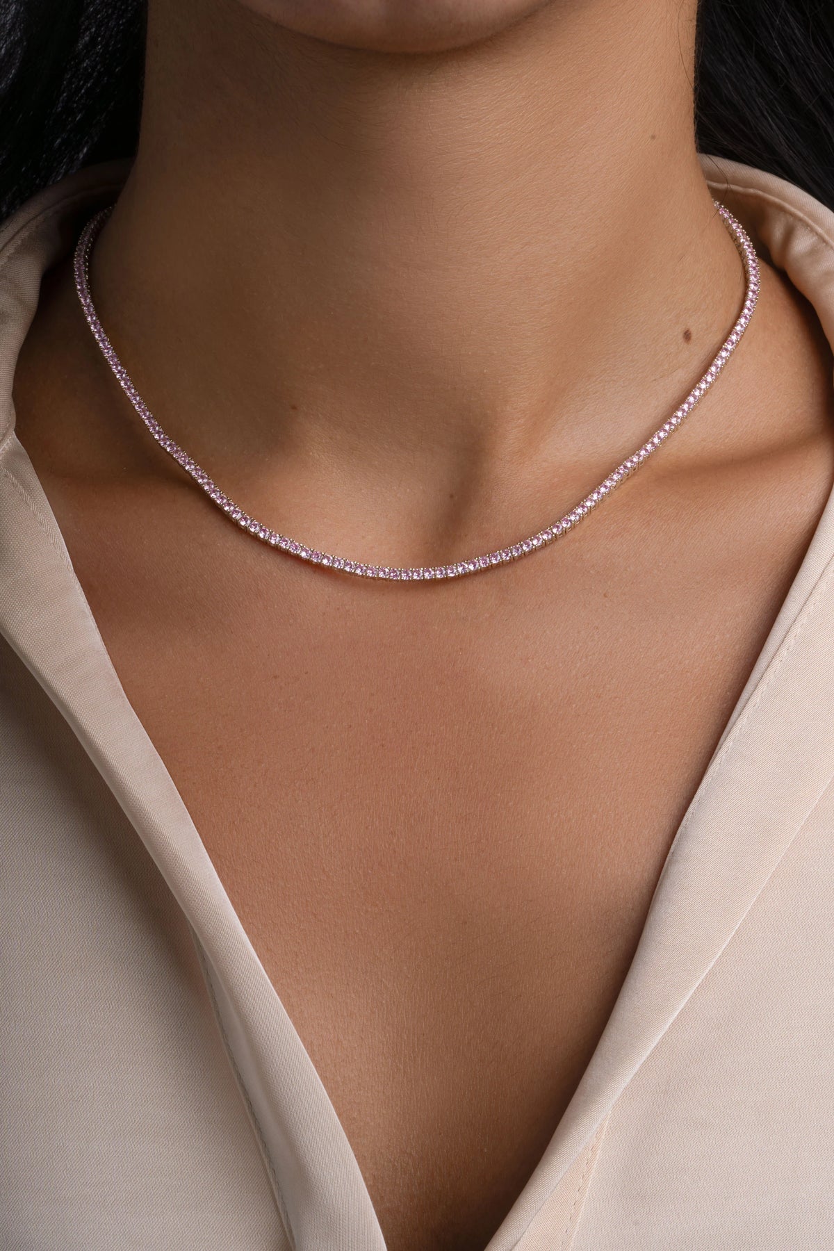 Pink Tennis Necklace - Silver