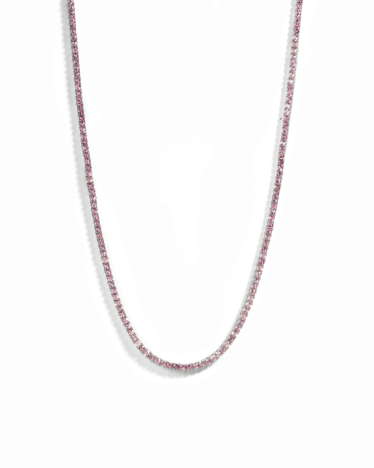 Pink Tennis Necklace - Silver