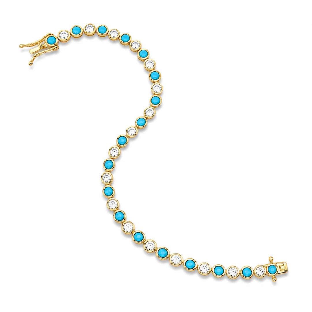 3mm Tennis Round Cubic Zirconia Bracelet , Multiple Stone Turquoise