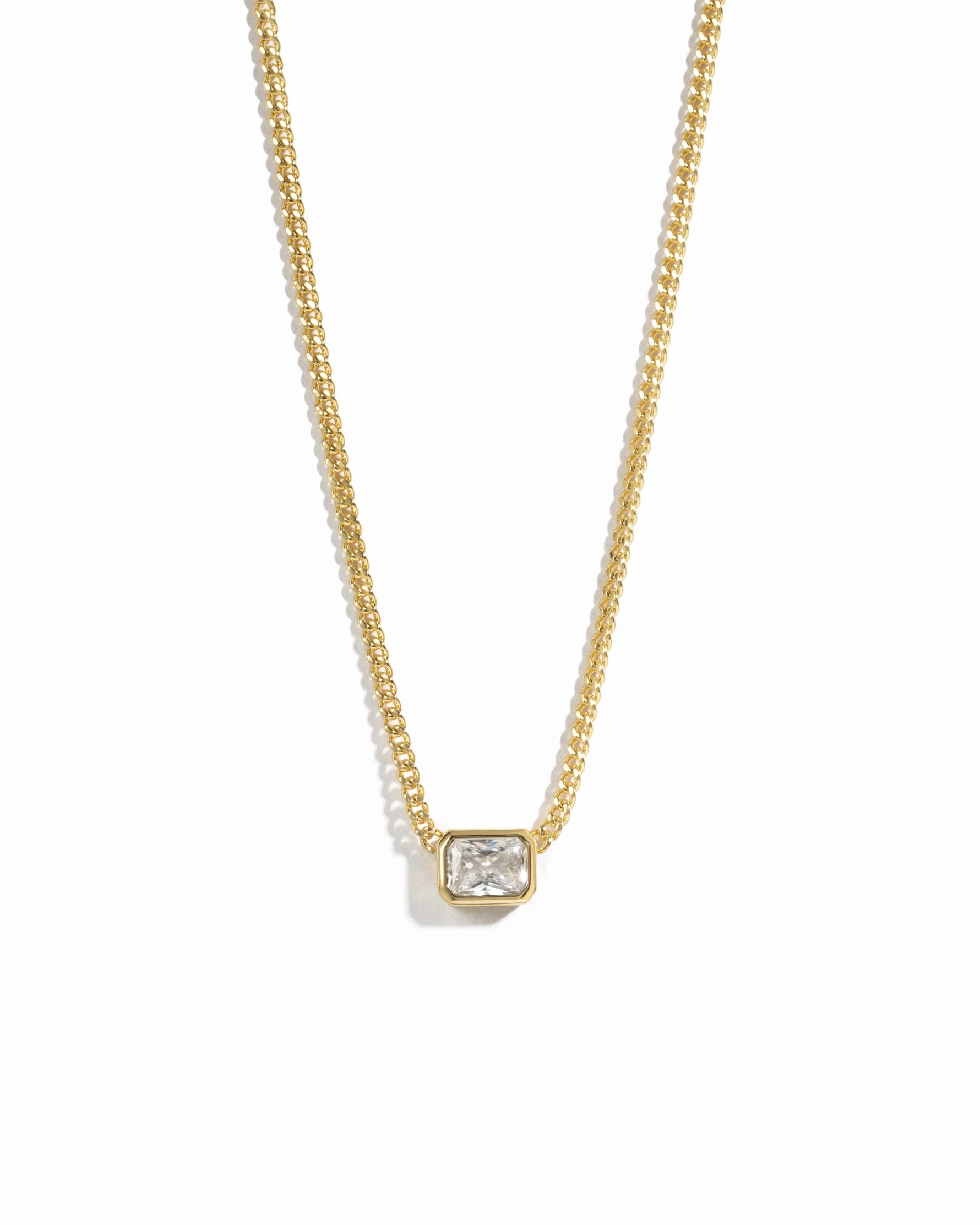 Bezel Emerald Cut Necklace on Cuban Chain