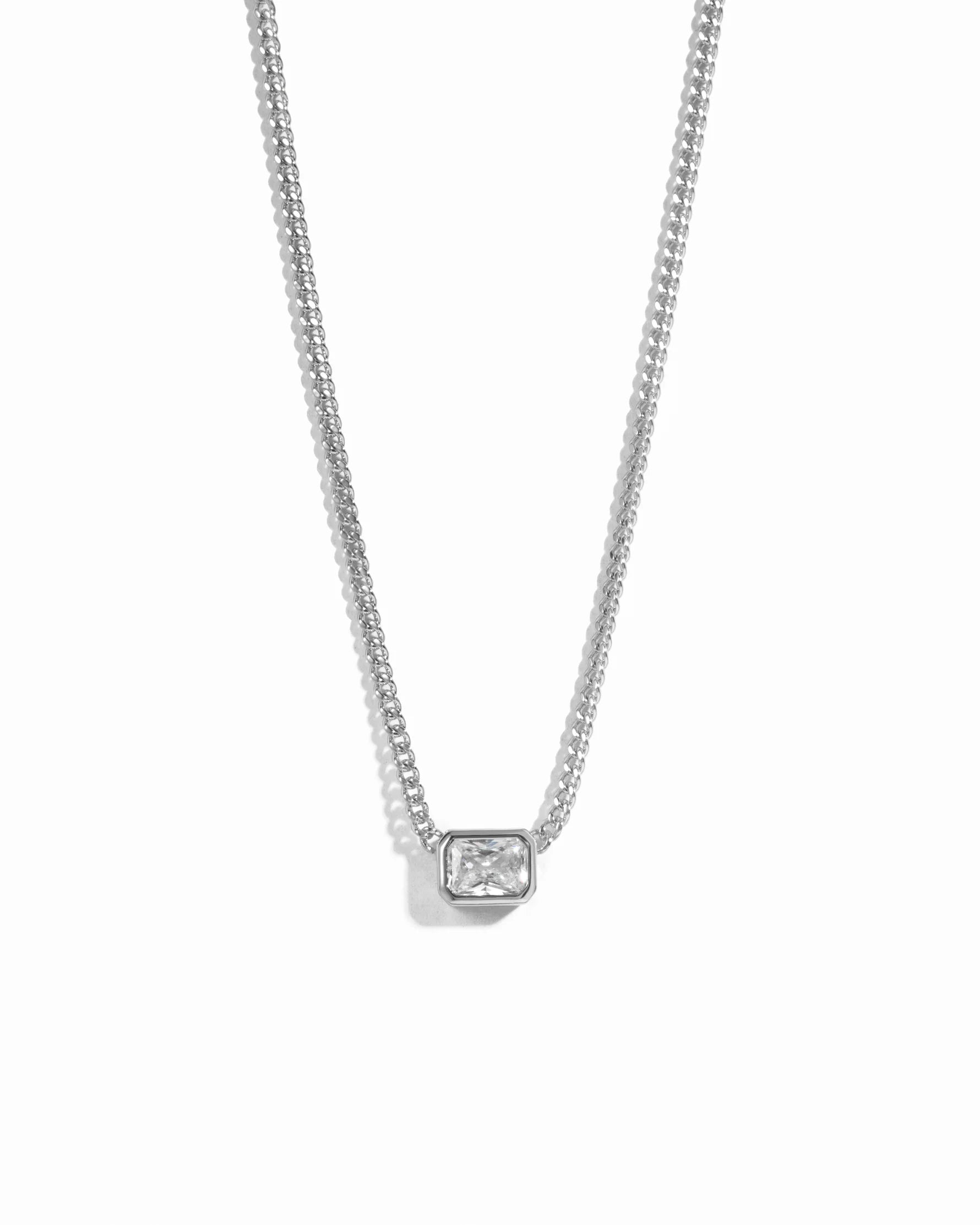 Bezel Emerald Cut Necklace on Cuban Chain