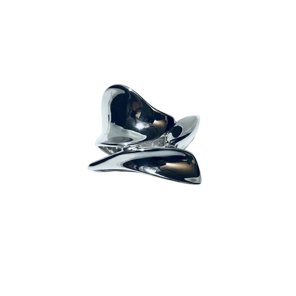 Sleek Wide Open Wave Wrap Sterling Silver Ring